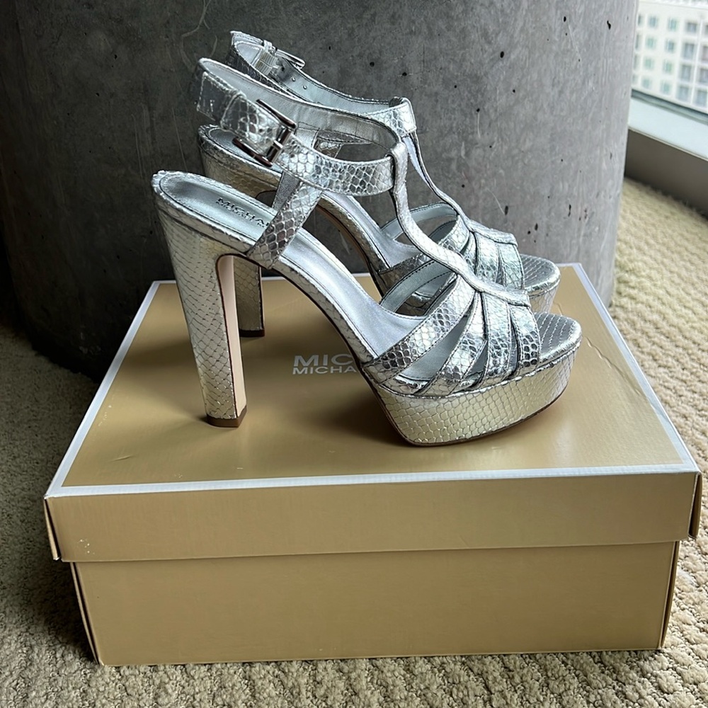 Michael Kors silver platform sandals